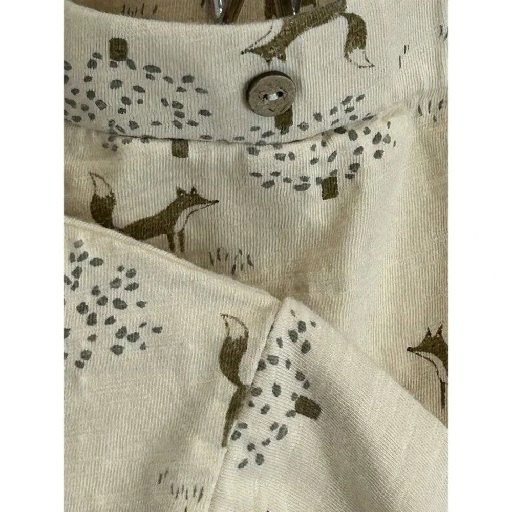 Rylee + Cru Organic Cotton Fox Tree Print 2pc Lounge Pajama Set Cream Tan 12-18